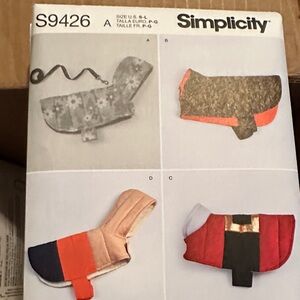 Simplicity S9426 Pet Coat Pattern - Gray, Red, Orange New Uncut Factory Folded